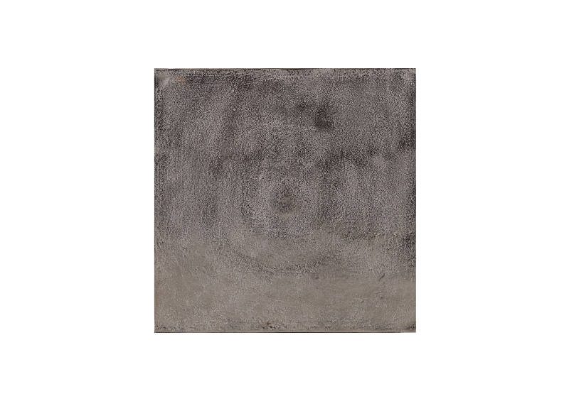 Draufsicht auf eine quadratische, graue Tischplatte mit strukturierter Oberfläche.