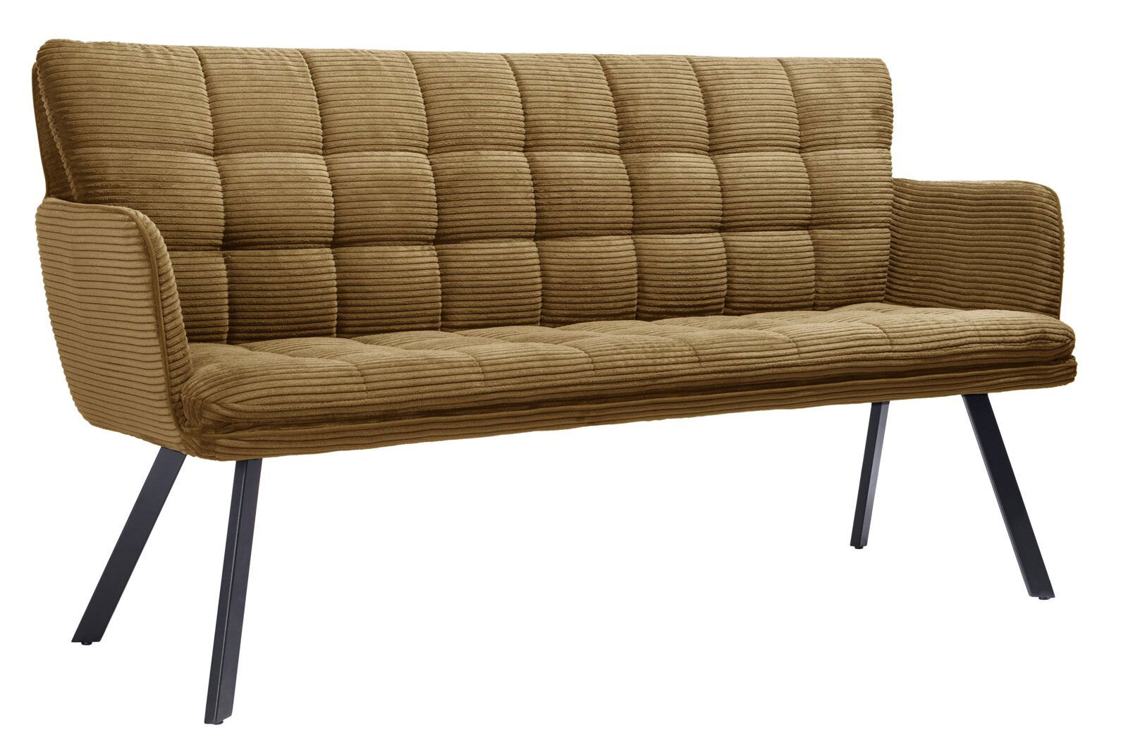 Stylife Sitzbank POLLY Sitzbank aus braunem Cordstoff mit gepolsterter Rückenlehne und schwarzen Metallbeinen, seitliche Perspektive