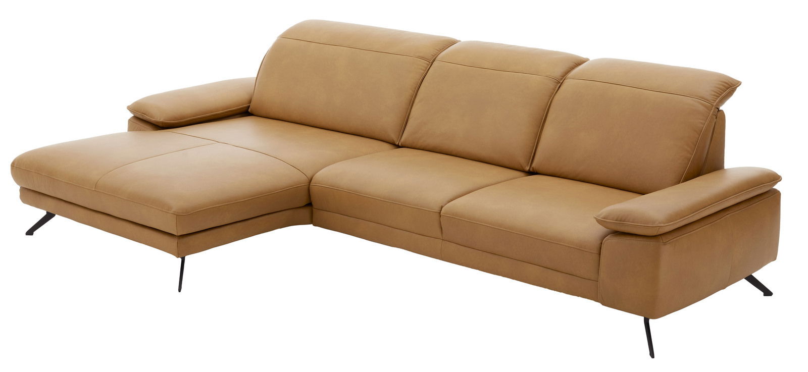 Braune Longchairkombination aus Leder mit linker Armlehne, seitliche Perspektive