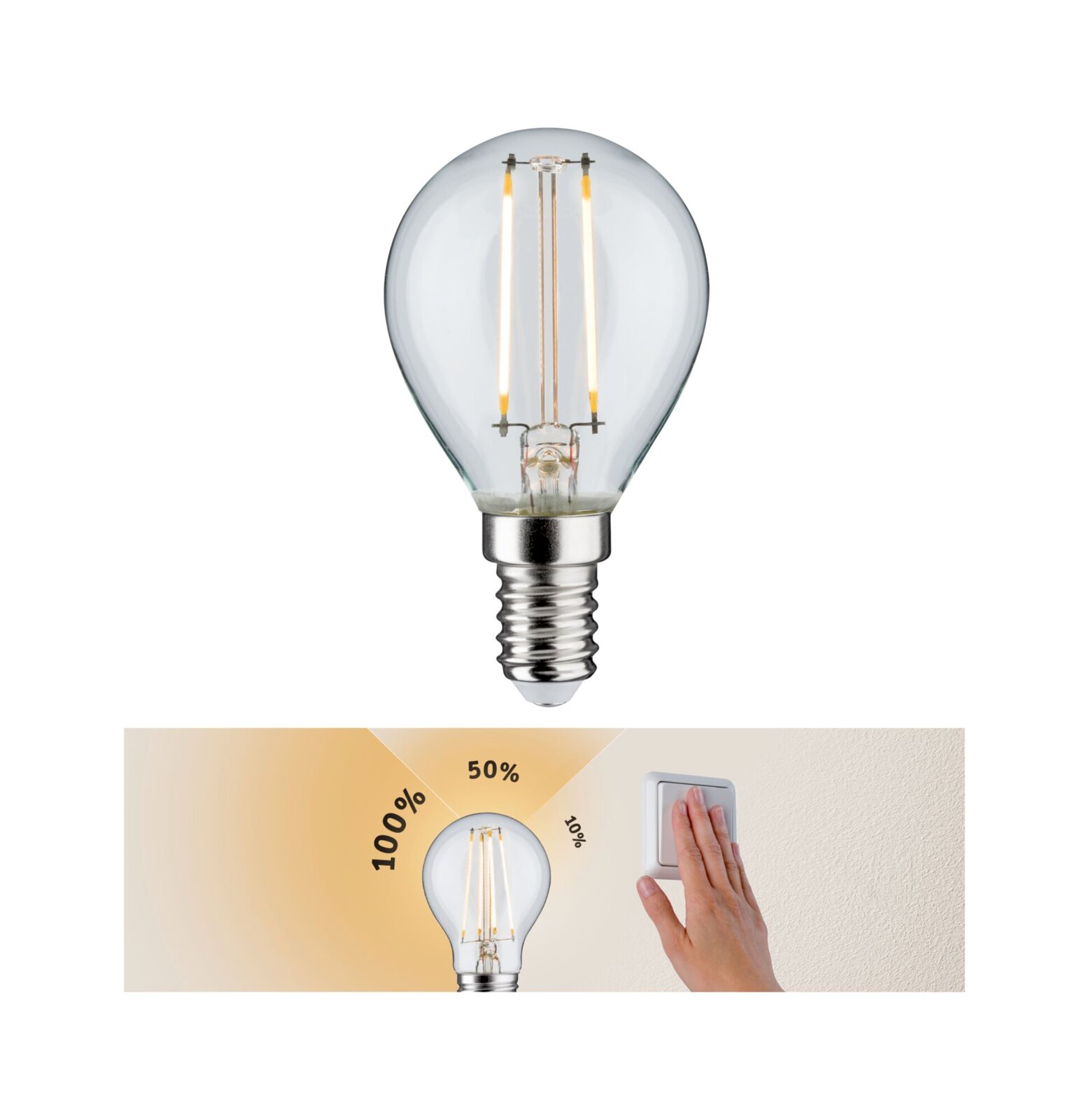 LED-lamp met E14-fitting, dimbaar in drie standen, vooraanzicht