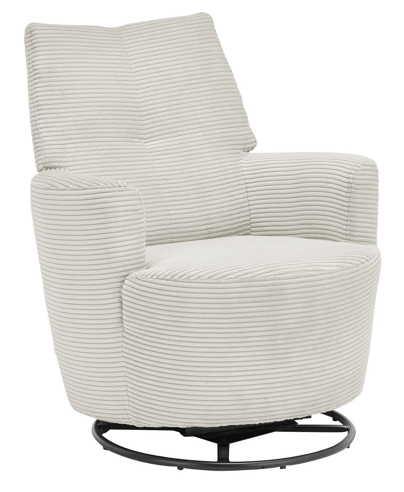 Bequemer Sessel mit gestreiftem Stoffbezug in Seitenansicht