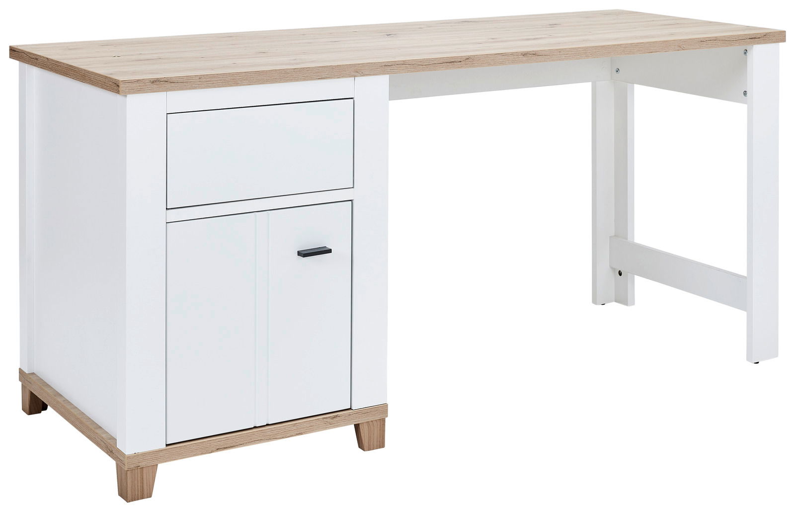 Hom´in Schreibtisch HYGGE BÜRO Moderner Schreibtisch mit weißem Korpus und Holzplatte, seitliche Perspektive