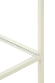 Nahaufnahme eines weißen Standregals aus Metall, seitliche Perspektive.