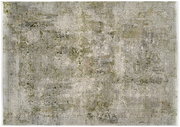Designer Teppich mit abstraktem Muster in Grün- und Grautönen, Draufsicht