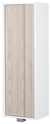 Midischrank mit weißem Korpus und holzfarbener Tür, seitliche Perspektive
