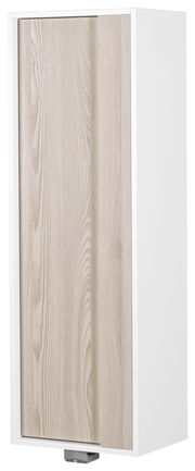 Midischrank mit weißem Korpus und holzfarbener Tür, seitliche Perspektive