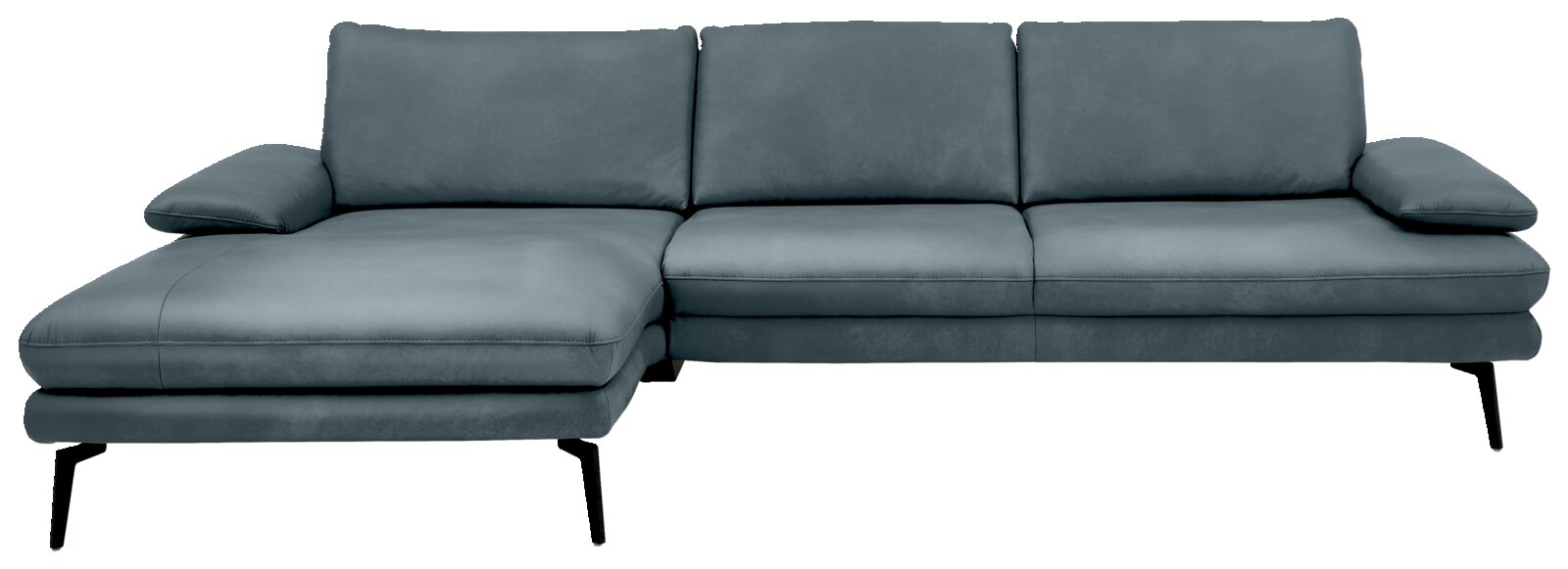 Dieter Knoll Longchair-combinatie ARZONA L Grijze longchair-combinatie met drie zitplaatsen en een longchair aan de linkerkant, gezien vanaf de voorkant.