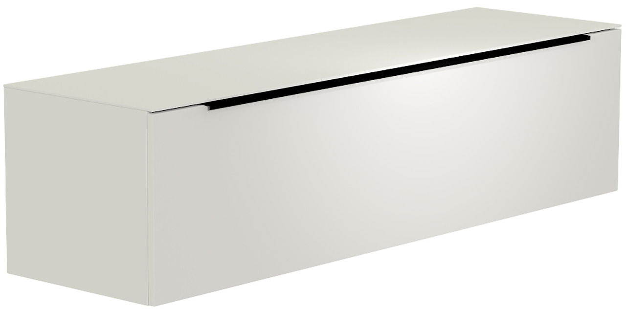 Weißes Hänge-Lowboard mit glatter Oberfläche, seitliche Perspektive