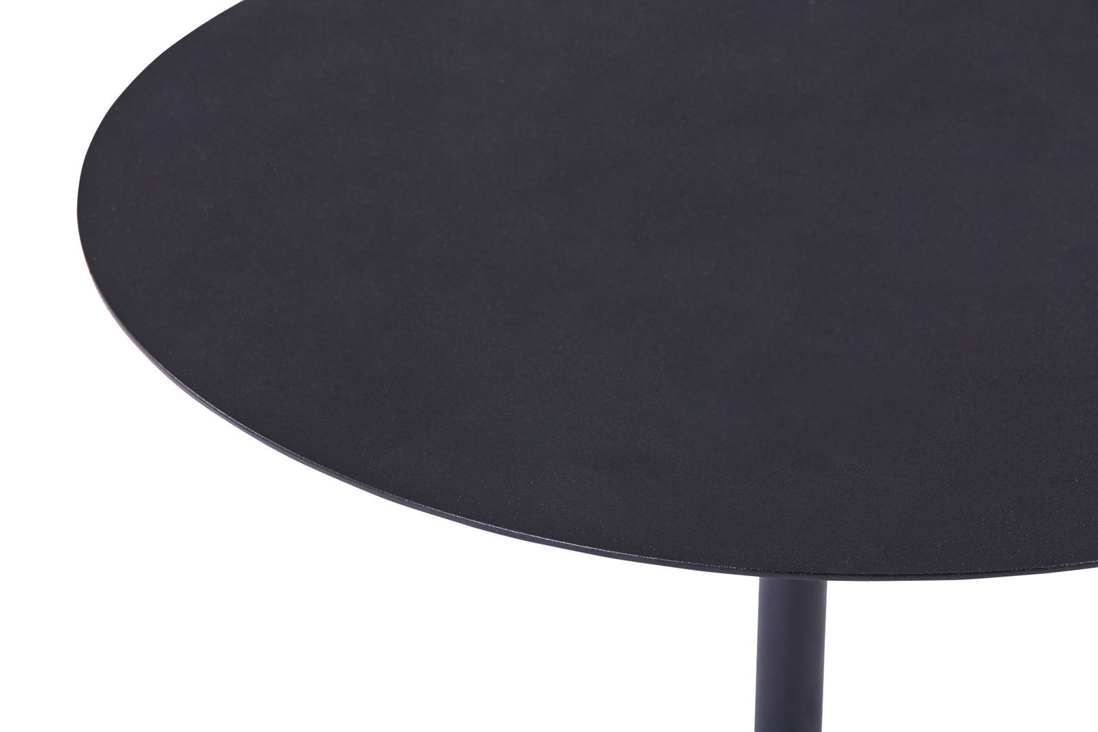 XORA Beistelltisch TEDDY Nahaufnahme eines runden, schwarzen Beistelltisches von oben betrachtet.
