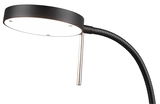 LED-Tischleuchte MONZA, 12W LED, seitliche Perspektive, schwarzer flexibler Hals, runder Lampenkopf