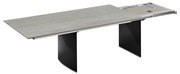Moderner Esstisch mit ausziehbarer Tischplatte in Betonoptik, seitliche Perspektive