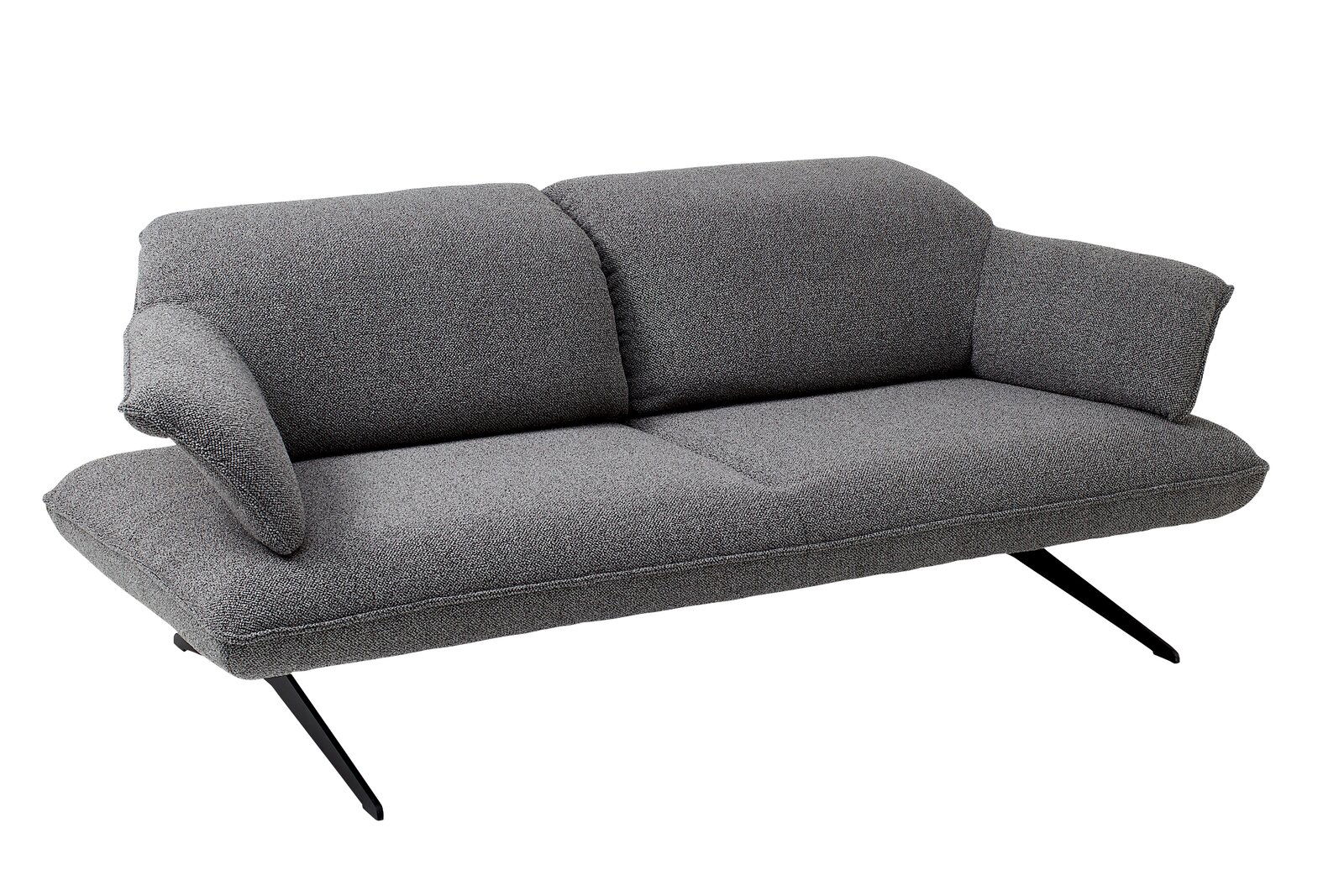 Graues 2,5-Sitzer-Sofa mit modernen schwarzen Beinen, seitliche Perspektive