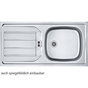 Edelstahlspüle mit Abtropffläche, Draufsicht, auch spiegelbildlich einbaubar