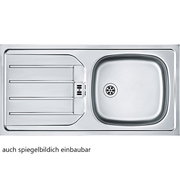 Edelstahlspüle mit Abtropffläche, Draufsicht, auch spiegelbildlich einbaubar