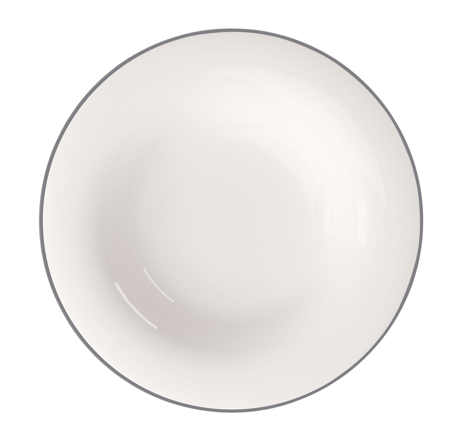 Weißer Suppenteller mit grauem Rand, Ansicht von oben