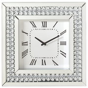 Quadratische Wanduhr mit römischen Ziffern und glitzerndem Rahmen, Frontalansicht