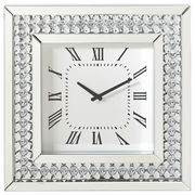 Quadratische Wanduhr mit römischen Ziffern und glitzerndem Rahmen, Frontalansicht