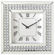 Quadratische Wanduhr mit römischen Ziffern und glitzerndem Rahmen, Frontalansicht