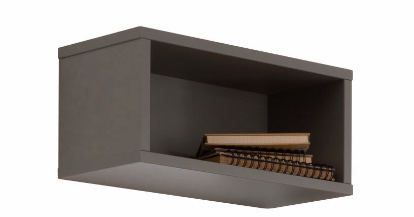 Paidi Wandbox STEN Schwarze Wandbox aus seitlicher Perspektive mit Notizbüchern im Inneren