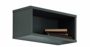 Schwarze Wandbox aus seitlicher Perspektive mit Notizbüchern im Inneren