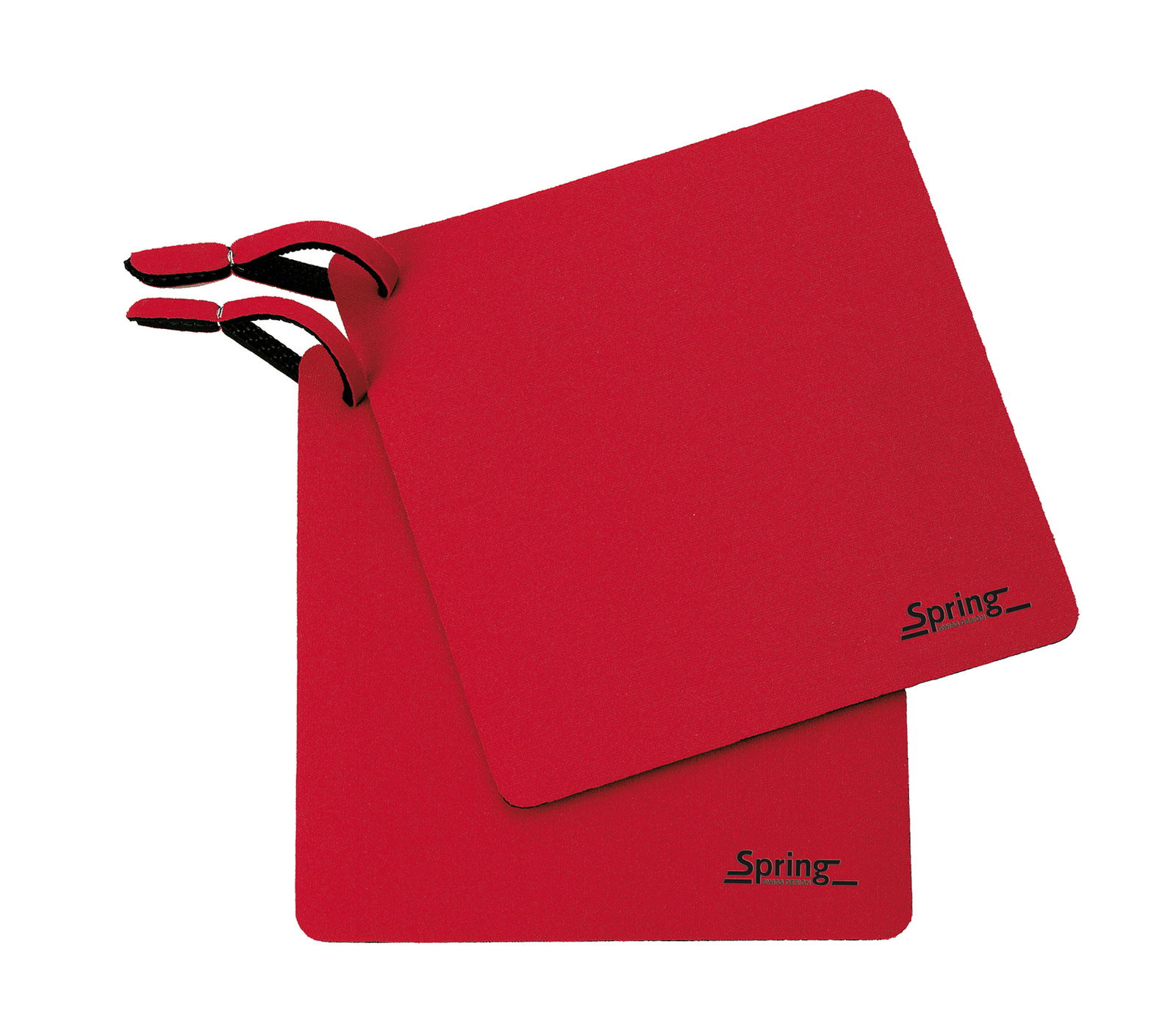 Rote Topflappen von Spring, aus der Vogelperspektive fotografiert, mit zwei Schlaufen an der Ecke.