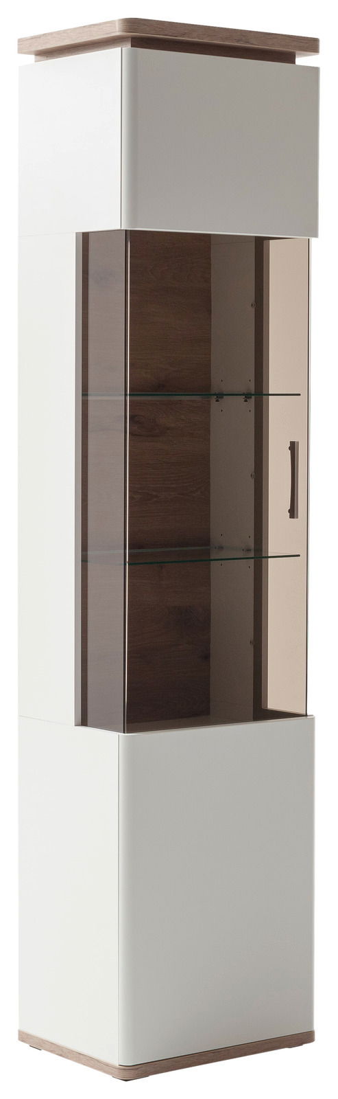 Stylife Vitrine PALERMO Moderne Vitrine mit Glasregalen und Holzdetails, seitliche Perspektive