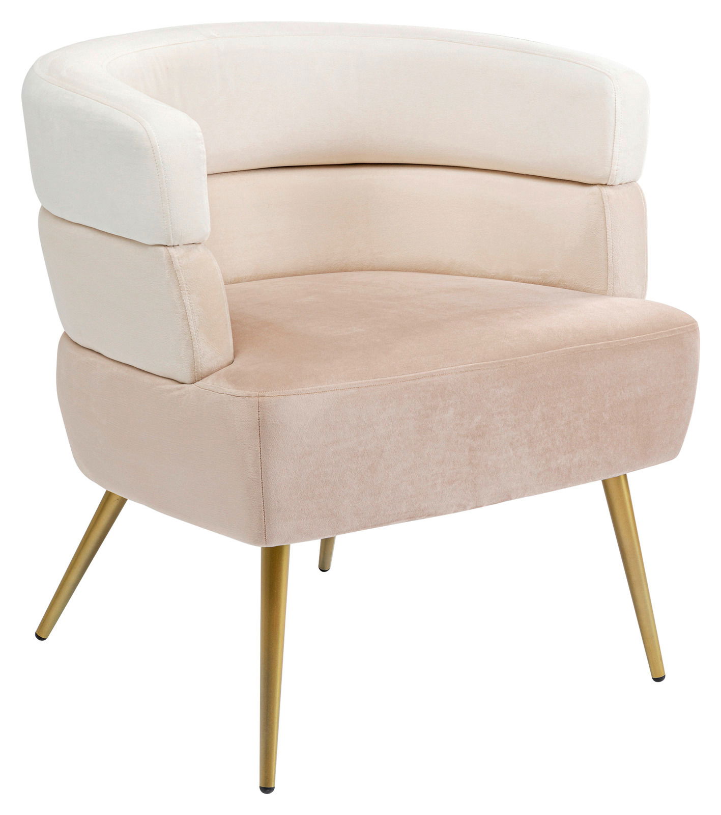 Karé Sessel SANDWICH Moderner Sessel mit beigem Samtbezug und goldenen Metallbeinen, seitliche Perspektive
