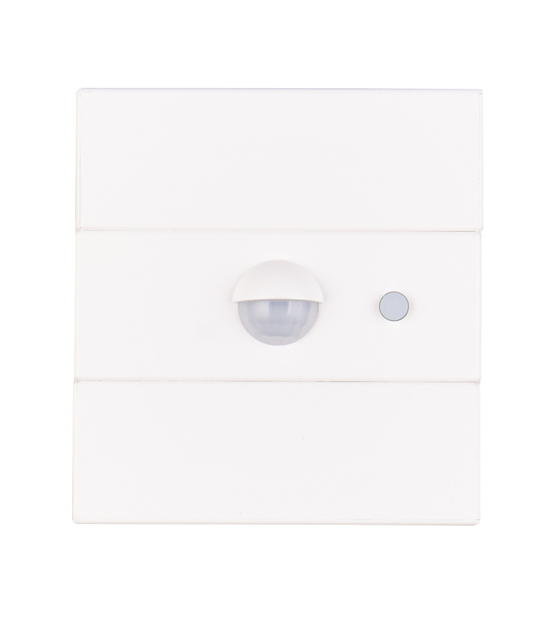 Frontansicht einer weißen LED-Solar-Außenwandleuchte mit Bewegungssensor und Schalter.