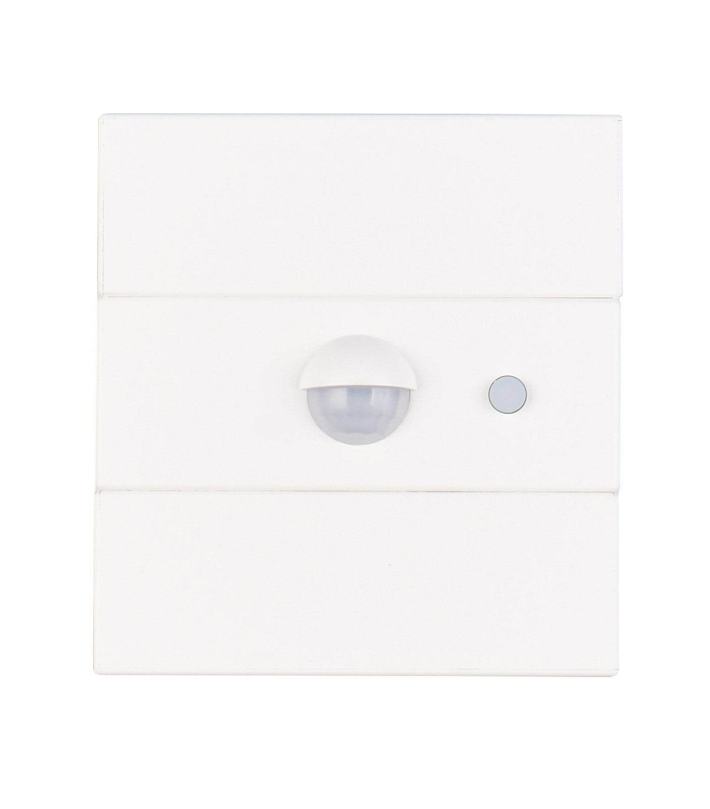 Frontansicht einer weißen LED-Solar-Außenwandleuchte mit Bewegungssensor und Schalter.