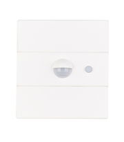 Frontansicht einer weißen LED-Solar-Außenwandleuchte mit Bewegungssensor und Schalter.