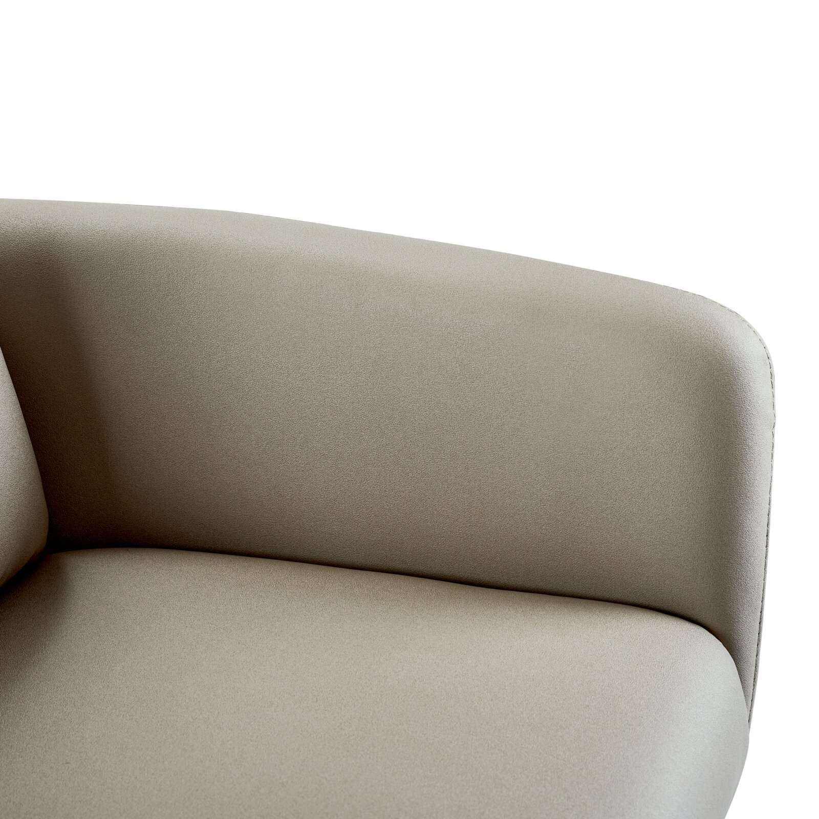 Close-up van een beige fauteuil, gezien vanaf de zijkant