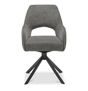 Grauer Armlehnstuhl mit schwarzem Metallgestell, Vorderansicht