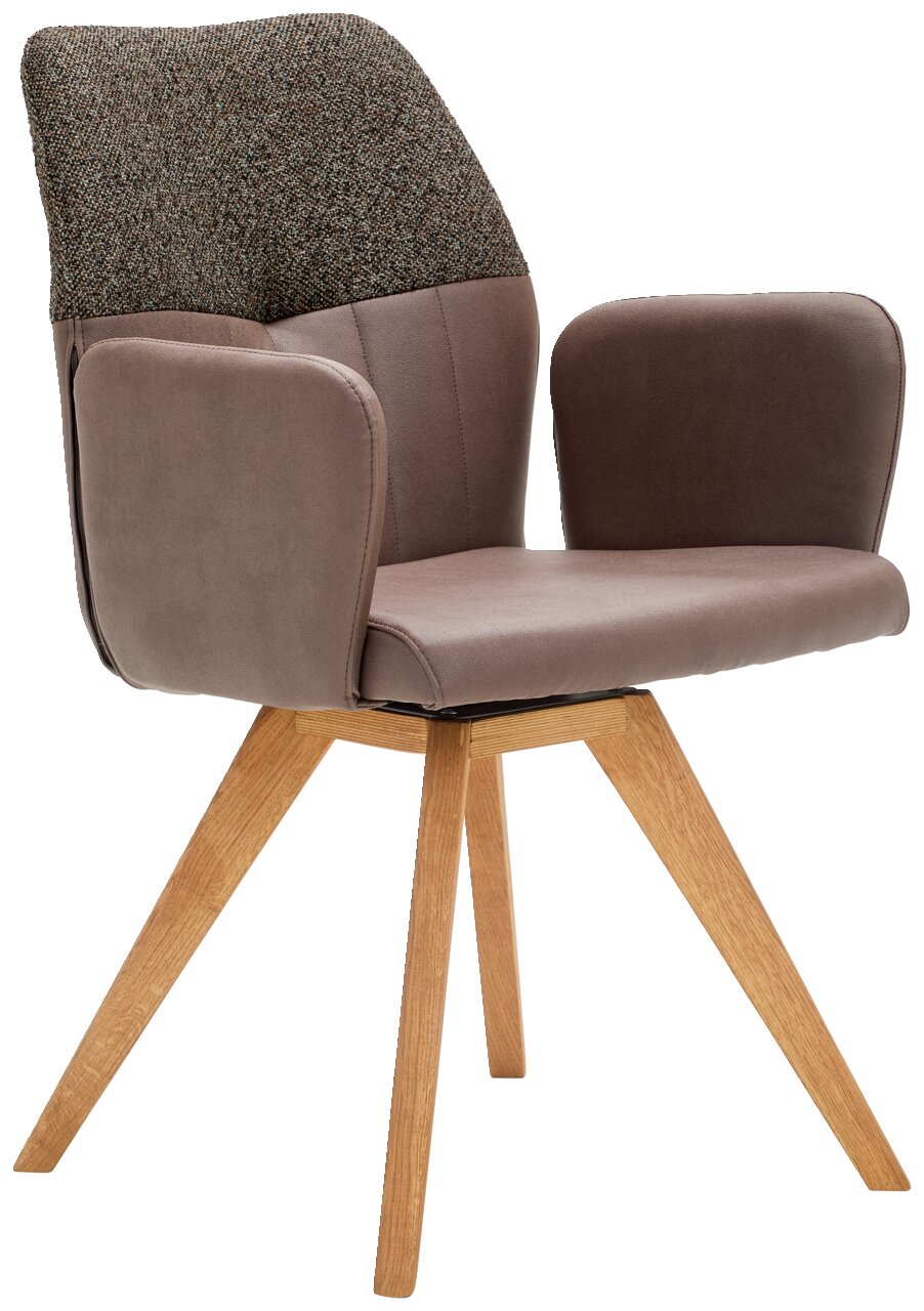 Valdera Armlehnstuhl CORDOBA Moderner Armlehnstuhl mit braunem Polster und Holzbeinen, seitliche Perspektive