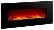 Moderner Elektrokamin mit schwarzem Rahmen und realistischem Flammeneffekt, seitliche Perspektive