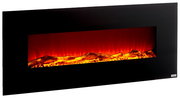 Moderner Elektrokamin mit schwarzem Rahmen und realistischem Flammeneffekt, seitliche Perspektive