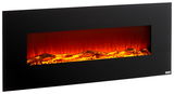 Moderner Elektrokamin mit schwarzem Rahmen und realistischem Flammeneffekt, seitliche Perspektive