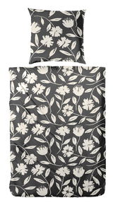 Bettwäsche-Set mit floralem Muster in Schwarz-Weiß, Draufsicht