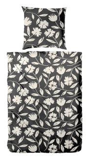 Bettwäsche-Set mit floralem Muster in Schwarz-Weiß, Draufsicht