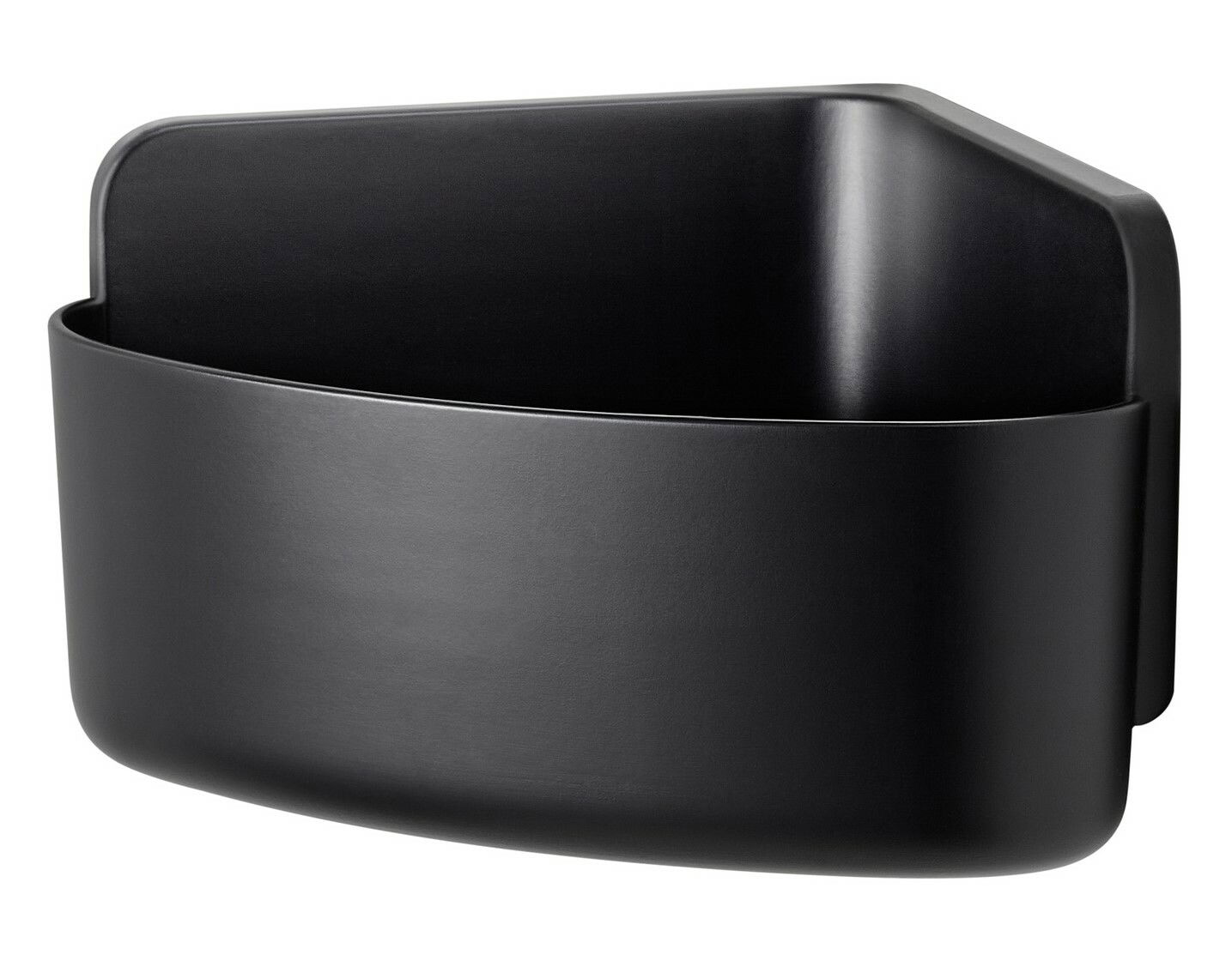 Schwarzer Eckduschkorb aus Metall, seitliche Perspektive