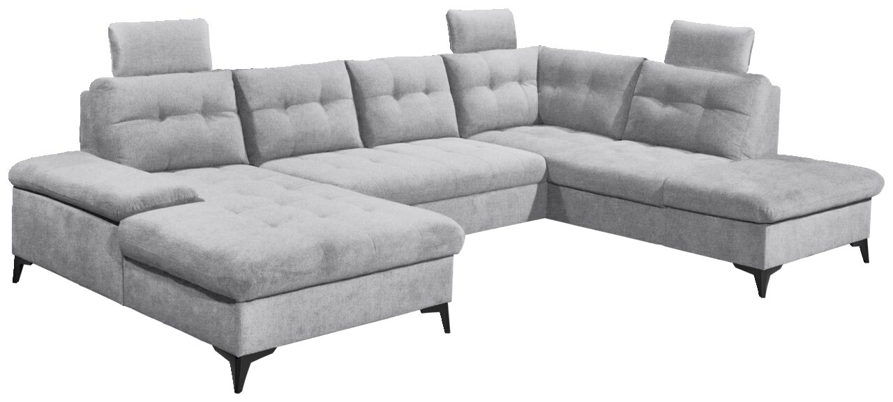 Graues Ecksofa in U-Form mit verstellbaren Kopfstützen, Vorderansicht
