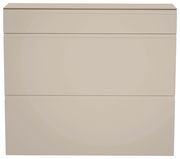 Hängeschuhschrank in Beige mit zwei Klappen und einer Schublade, frontale Ansicht