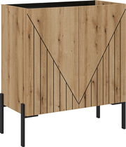 Moderne Kommode aus Holz mit geometrischem Muster, seitliche Perspektive