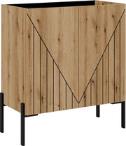 Moderne Kommode aus Holz mit geometrischem Muster, seitliche Perspektive