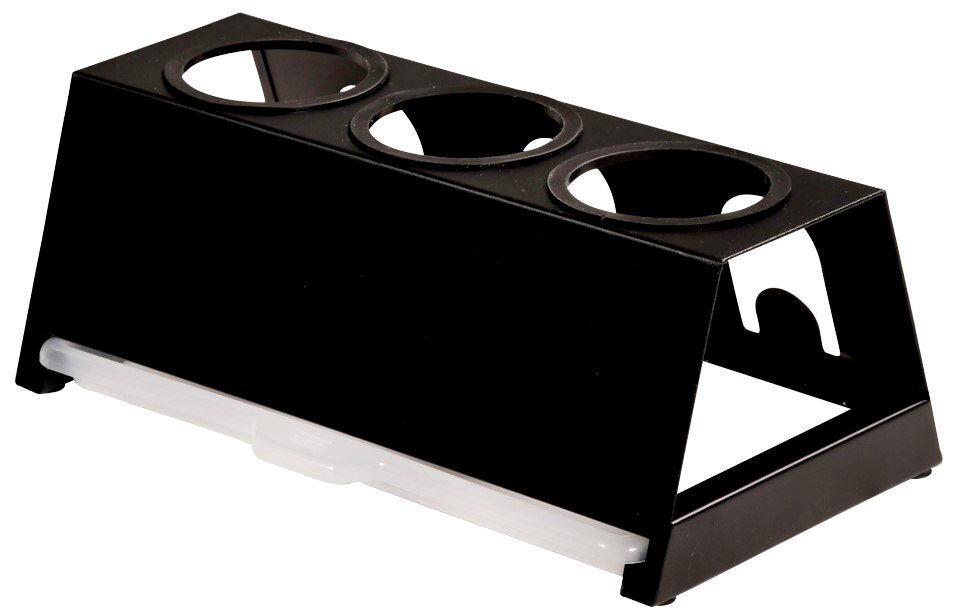 Kesper Flaschenhalter Schwarzer, mattierter Flaschenhalter mit drei runden Öffnungen, seitliche Perspektive