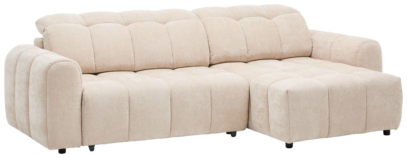 Beige Longchairkombination MARSEILLE von XORA, Vorderansicht, mit gepolsterten Sitzen und Rückenlehnen.