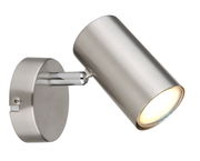 Moderner Strahler aus gebürstetem Metall, seitliche Perspektive