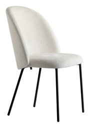 Moderner Stuhl mit gebogener Rückenlehne und schwarzem Metallgestell, seitliche Perspektive