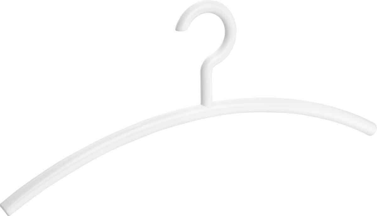 Weißer Kleiderbügel aus Kunststoff, seitliche Perspektive