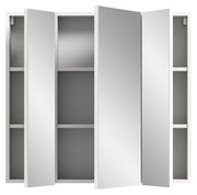 Spiegelschrank mit geöffneten Türen, zeigt Innenregale, Frontalansicht