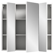 Spiegelschrank mit geöffneten Türen, zeigt Innenregale, Frontalansicht